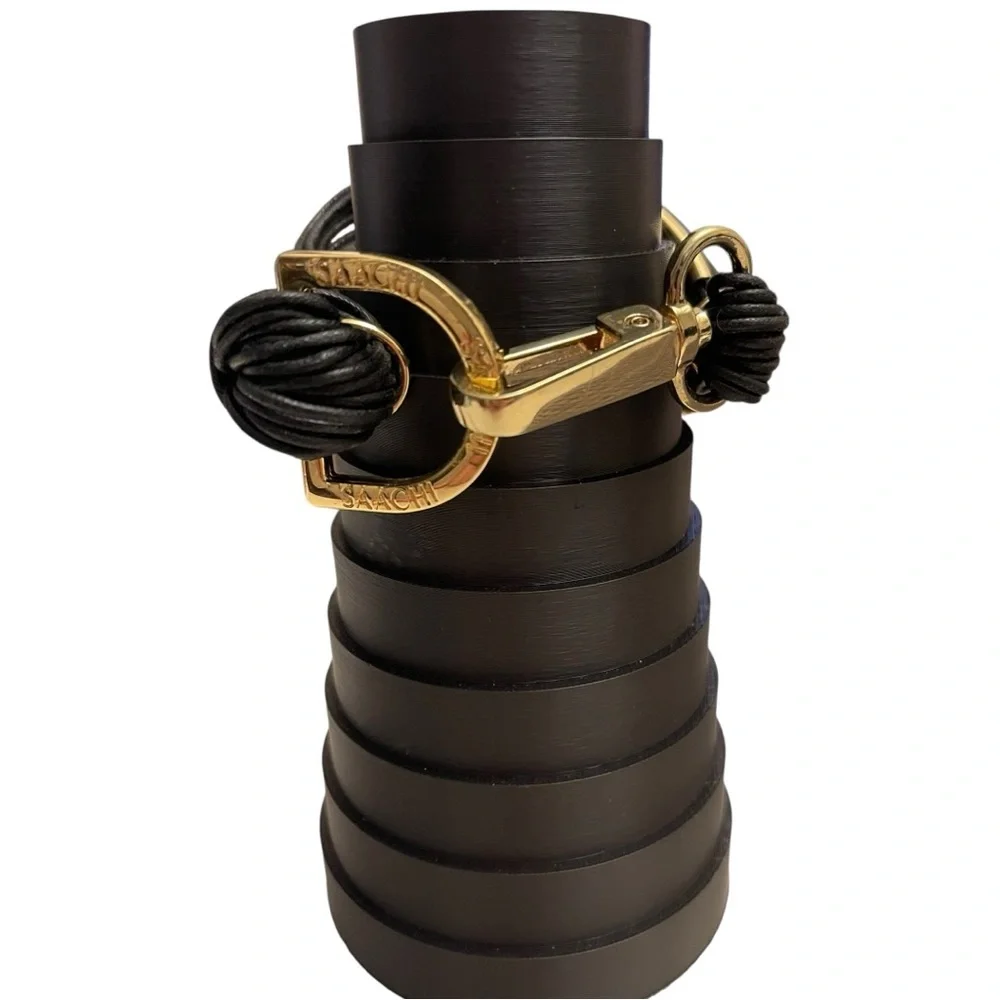SAACHI Black & Gold Multi-Strand Bracelet - Black Cord with Gold Tube Beads